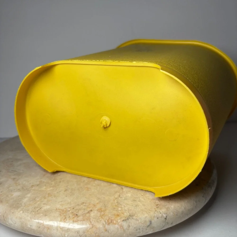 Vintage MCM Wastebasket Yellow Atomic Starburst Plastic Trash Can Retro Decor